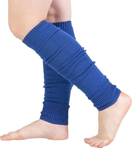 Top Linen (NW) Ltd Dance Plain Ribbed Leg Warmers - Plain Leg Warmer Fluorescent 80s Party Neon Ballet Dance & Ice Skating - Made In UK (Leg Warmers - Pack of 2 Royal Blue)