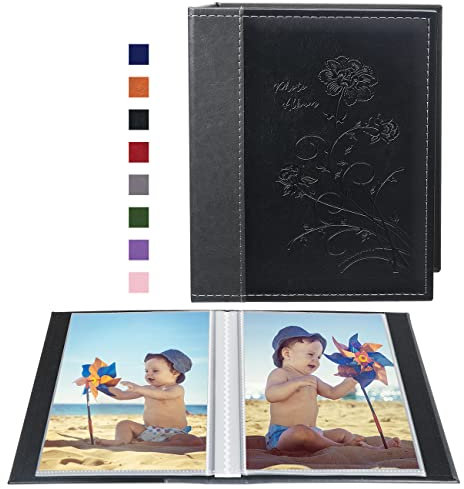 Artmag Fotoalbum, 12,7 x 17,8 cm, transparente Seiten, Ledereinband, Einsteckalbum, für 100 vertikale 12,7 x 17,8 cm große Fotos, Bilderbuch für Hochzeit, Familie (schwarz)
