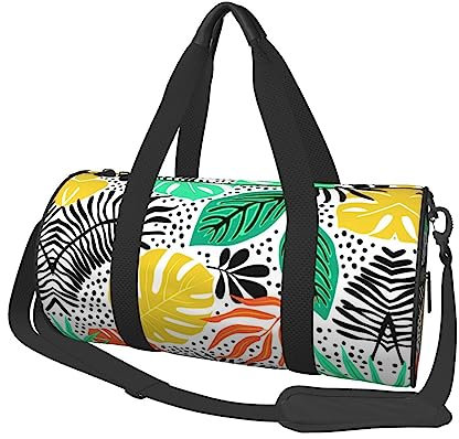 Bunte Blatt bedruckte runde Seesack, leichte Reise-Sporttasche für Männer und Frauen, Schwarz, Einheitsgröße, Schwarz , Einheitsgröße