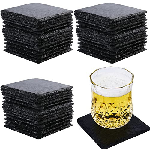 Tcrogsciss Lot de 60 dessous de verre ronds en ardoise