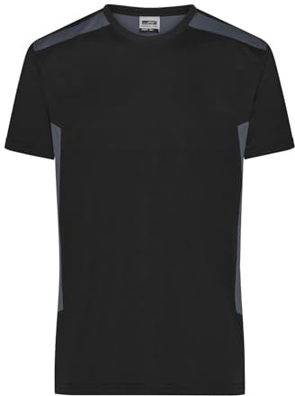 James & Nicholson Herren Bio Workwear T-Shirt Kontrast - Workwear T-Shirt aus Bio-Baumwolle und recyceltem Polyester in Kontrastoptik | Farbe: Black/Carbon | Grösse: 6XL