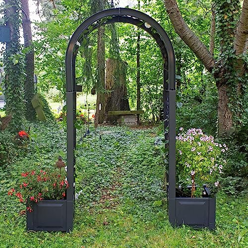 NYVI Rosenbogen mit Pflanzkasten NYVIGreen 174x43x207 cm - Spalier mit Blumenkasten aus wetterfestem & recyceltem Kunststoff - Rankhilfe - Pflegeleicht, Steckmontage ohne Werkzeug, Farbe:Anthrazit