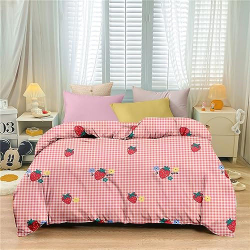Odot Drucken Bettbezug, Mikrofaser Bettbezüge mit Reißverschluss Superweich Bettwäsche für Einzelbett Doppelbett Erwachsene Teenager Kinder (150x200cm,Erdbeere Frucht)