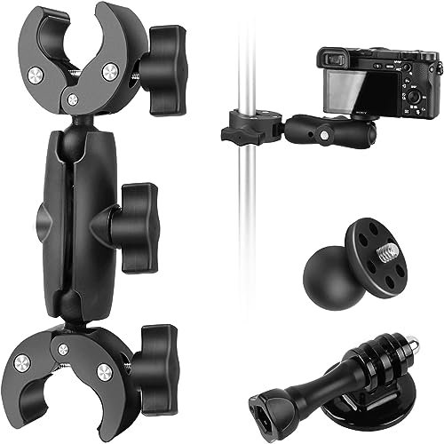Lizaty 3 en 1 Support Caméra d'action pour Tube 15 à 40mm, Super Pince C 1/4 Filetage et Camera Sport Adaptateur,réglable 360°Rotatif Fixation GoPro et Insta360 vélo, Moto,Table