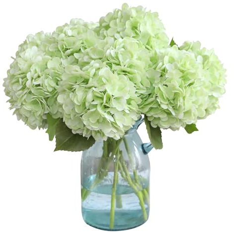 Kisflower 6 Stück rosa Blumen Seide Hortensie Künstliche Blumen Realistische Hortensien Blumen Blumenstrauß für Hochzeit Party Büro Heimdekoration (Rosa) (Hellgrün)