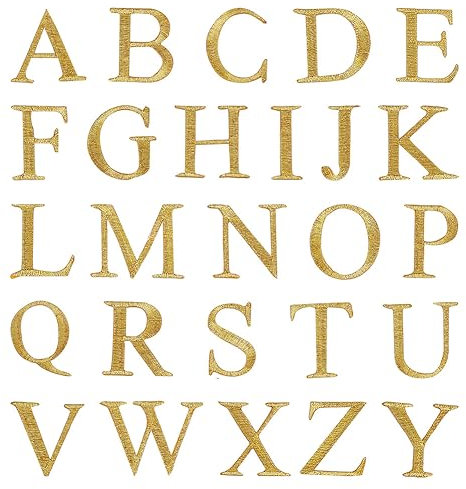 NBEADS 26 Pcs Embroidery Letter Patch, Embroidery Lace Patch Desorative Sew on Applique Metallic Applique for Craft Dress Decoration Repair Clothing Backpack, Gold