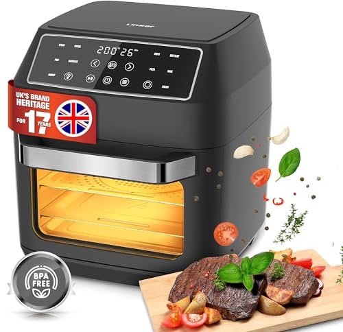 Linsar Friteuse à air chaud, 12 l, mini four, multifonction, 10 en 1, avec écran LED numérique, 6 accessoires, 1700 W, noire