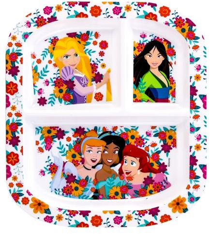 Zawadi Global Disney Princess 3 Section Reusable Childrens Kids Toddlers Divided Breakfast Lunch Dinner Plate