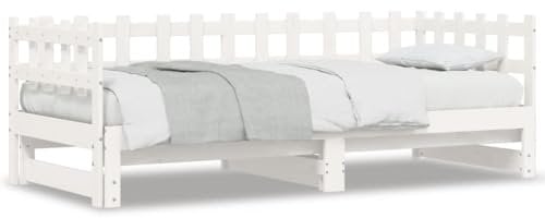 vidaXL Tagesbett, Ausziehbar Schlafsofa mit Lattenrost, Bettsofa Gästebett für Schlafzimmer Wohnzimmer, Sofa Bett Ausziehbett, Weiß 2X(90x200) cm Massivholz Kiefer