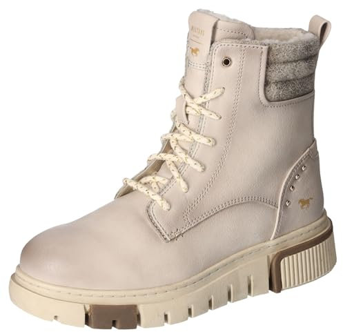 MUSTANG Damen Stiefelette Plateau Schnürbooty mit Warmfutter und Nieten 1502-601, Größe:39 EU, Farbe:Beige