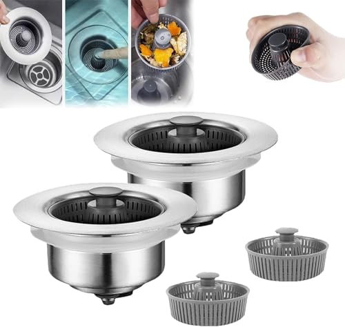 Pelinuar 2024 Abflusssieb für die Spüle, Geruchsfilter, Küchenspüle, 3-in-1-Edelstahl-Abflusssieb, Küchenspüle, Anti-Verstopfung, 2 Stück, Histela-HG5974-15981