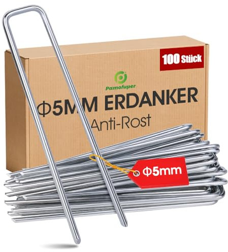 Ø5 MM Erdanker Anti-Rost Heringe Erdnägel (100 Stück) für Extrem Harte Böden Stabile Bodenanker für Securing Zelte, Markisen, Zäune, Pflanzen - 200 MM Lang, 30 MM Breit (100 Stück)