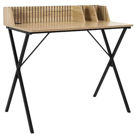 HOME DECO FACTORY, HD0486, Bureau Moderne et élégant avec Espace de Rangement optimisé, Facile à Assembler, Polyvalent pour Travail et Loisirs, Durable, 90x76x50 cm, Noir/Marron