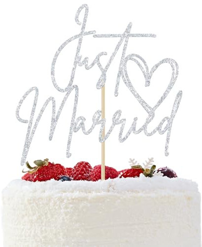 Just Married Cake Topper, Wedding Cake Decor,Just Engaged, Bride to Be, Bridal Shower Wedding Engagement Bachelorette Party Decorations (Silver Glitter)