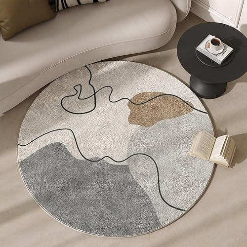 Tospass Modern Kurzflor Wohnzimmer Teppich Rund 140cm Bunt mit 3D Effekt, Geometrisch Muster, Felloptik, Anti-Rutsch Unterseite, Waschbar bis 30 Grad, Hohe Flordichte - Beige Grau