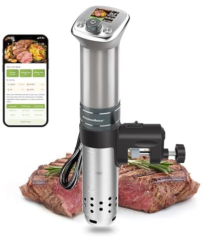KitchenBoss Sous Vide Stick WiFi:Sous Vide Garer App-Steuerung Sous Vide Stab WLAN Präzisionskocher TFT Touch Display 1100W Zirkulation 40℃-90℃ Ultra-leise IPX7 Wasserdicht