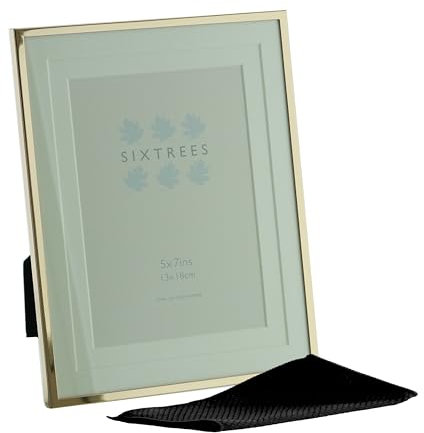 Sixtrees 275357(MIF) Polished Gold 5 x 7 inch photo frame with soft white double mount. Complete with microfibre polishing cloth.