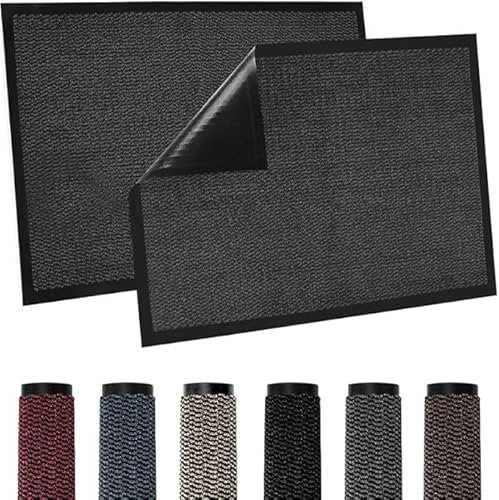 TradeXone Heavy Duty Door Mats - Indoor/Outdoor Washable Door Matts Indoor - Super Absorbent Rug with Non Slip Backing - Entrance Doormats - Front Door, Home & Office (80cm × 120cm, Grey)