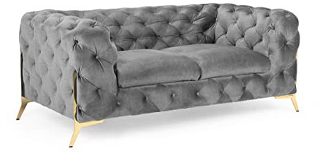 Luxuriöses italienisches Chesterfield-Sofa-Set aus weichem Samtstoff, 3-Sitzer und 2-Sitzer (grau)