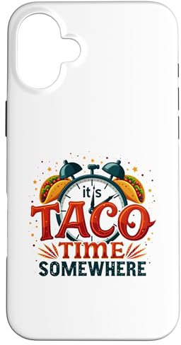 Hülle für iPhone 16 Plus It's Taco Time Somewhere Lustiges Uhr-Taco-Design
