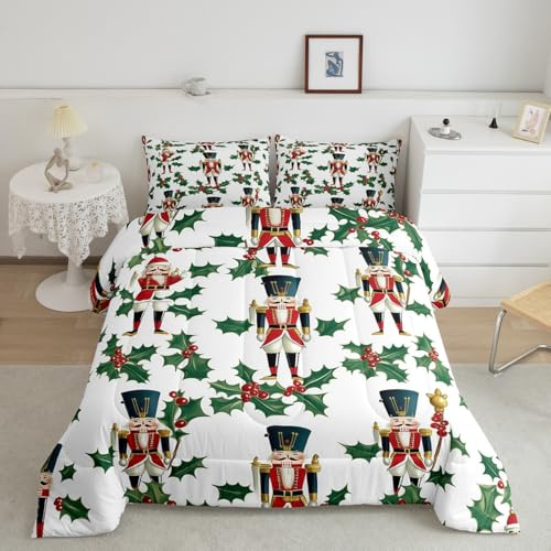 Homemissing Christmas Bedding Set King Size Nutcracker Bedding Set Snowflake Down Duvet Santa Claus Duvet Set Room Decor Quilt Set