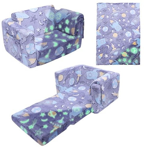 GIOVARA Kindersofa Ausklappbar, 2-in-1-Kinder Sofa mit Schlaffunktion, Fancy Spielsofa Kindercouch für Mädchen und Jungen, für Kuschelecke, Kinderzimmer, Spielzimmer, Schlafzimmer, Grau Astronauten