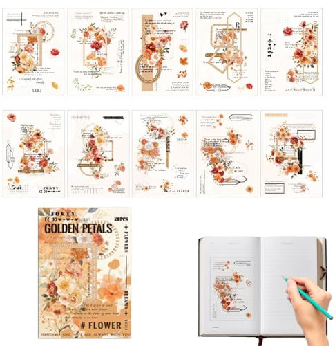 Generisch Vintage Sticker Book, Blumenaufkleberbuch, 20 Blätter Blumen Tagebuch Aufkleber Buch, Junk Journal Crafts, Verzierung Dekoration, Scrapbooking -Accessoires für Journaling, Handwerk