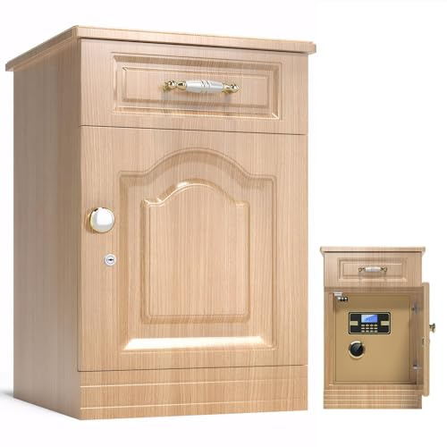 Zertylre Tresor Safe mit Schlüssel,Zahlenschloss,28L,Digitaler Heimtresor mit Alarmanlage, Digital Geldkassette für Zuhause, Geschäft, Büro, Hotel, Geld, Dokumente, Schmuck(Original-Holz)