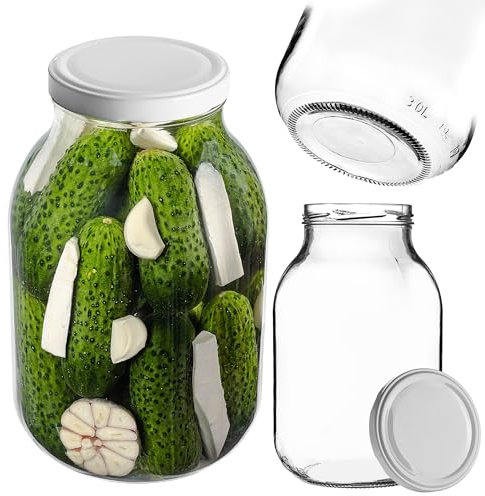 KADAX Einmachglas 3L mit fi100 mm Schraubdeckel, Großes Vorratsglas aus robustem Glas, Schraubglas, Einmachgläser mit Deckel, Schraubgläser (Weiß)