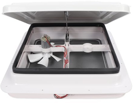 Masyrt Ventilatore per tetto RV 12 V con ventilatore usa e getta con schermo a rete, asta di supporto in acciaio inox per camper, barche, camper
