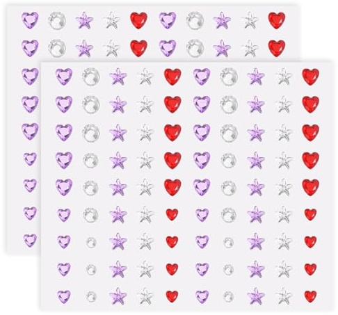 BOHUIZ 200 Pcs Star Heart Face Gems Stickers, Colorful Acrylic Star Heart Eye Face Self-adhesive Stickers Face Jewels Makeup Rhinestones Face Nail Glitter Accessories for Festival Party Decoration Chr