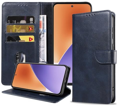 RKINC Xiaomi Mi 15 Hülle Handyhülle Premium PU Leder, mit 3 Kartenfach Standfunktion, Klapphülle Handytasche Lederhülle, TPU-Schutzhülle Ständer Kompatibel für Xiaomi Mi 15, Marineblau