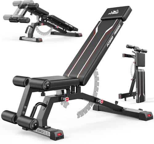 FLYBIRD Multifunktionale Hantelbank, verstellbare Profi-Trainingsbank mit 363 kg Traglast für Heimfitness, Schnellverstellung, platzsparend klappbar, 80% vormontiert