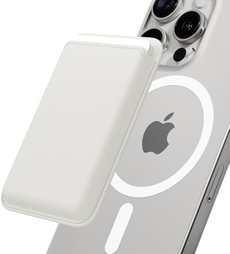 Sinjimoru Magnetic Wallet for Mobile Phone, Premium Vegan Leather Phone Wallet for MagSafe 3 Card Holder Compatible with iPhone 17 Pro Max Air 16 15 14 13 Series M Viica Weiss