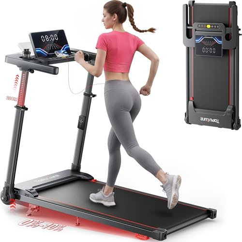 Toputure 6 in 1 Folding Treadmill with Retractable Handrail, 1%-5%-10% Incline Walking Pad Treadmills for Home, 1-12KM/H Foldable Treadmill with Table, Cup Holder, App, Magnetic Remote & LED Display