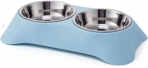Sipets ® Double Dog Bowl,Non Slip Non-spill Stainless Steel Double Bowl Detachable Removable Pet Feeder Bowls For Dogs Puppy and Cats (Small, Light Blue)