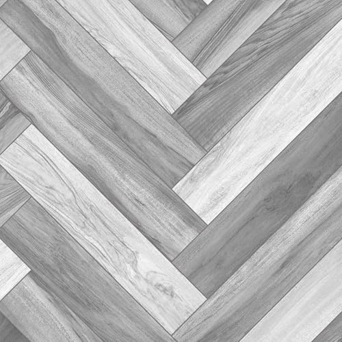 Vinyl Flooring Grey Herringbone Wood Effect Design Foam Backed Vinyl Flooring Roll | Non-Slip Easy Clean Waterproof Lino Vinyl Floor | Living Dining Room, Lounge Flooring (Grey, 2m x 3m)