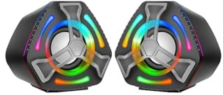 SHOOYIO Haut-parleur USB pour PC avec écran LED couleur et compatibilité auxiliaire universelle de 3,5 mm avec lumières LED