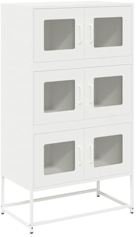 Mhdvray Highboard Weiß 68x39x123 cm kaltgewalzter Stahl modernes schmales Sideboard mit 6 Fächern 90 kg belastbarer Flur Wohnzimmer Dachschräge