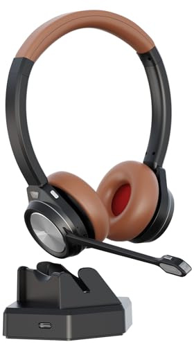 Auvonix Bluetooth Headset with Microphone for PC, Wireless Office Headset with USB Dongle & Charging Base, Noise Cancelling Mic with Mute, 40H Battery, Multipoint for Laptop, Call Center, Teams Zoom