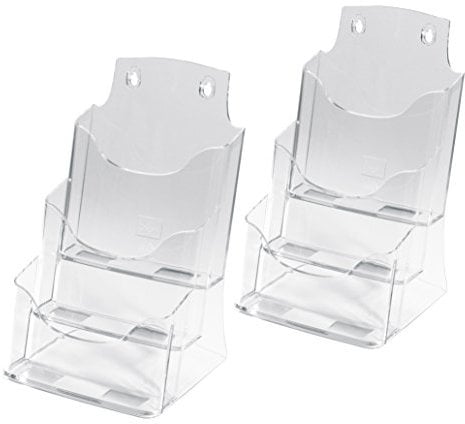 SIGEL LH132 Tisch-Prospekthalter DIN A5 aus Acryl mit 3 Fächern, 2 Stück, transparent - Prospektständer