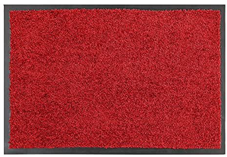 Astra Hochwertige Schmutzfangmatte - Fussmatte innen - bei 30° C waschbare Fußmatte - Rutschfester Läufer - Schuhablage Flur - Küche - rot 60x90 cm