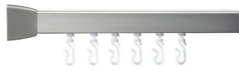 Croydex Professional Profile 800 L-Shaped Shower Rail with Ceiling Support/ Hooks and Gliders, 91.5 x 91.5 cm, Silver