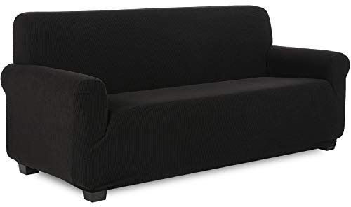 TIANSHU Sofabezug 3 sitzer, Stretch Spandex Couchbezug Sesselbezug Elastischer Antirutsch Stretchhusse Weich Stoff,Jacquard-Stretch-Sofabezug, Schonbezug für Sofa-Sofahalter(Schwarz)