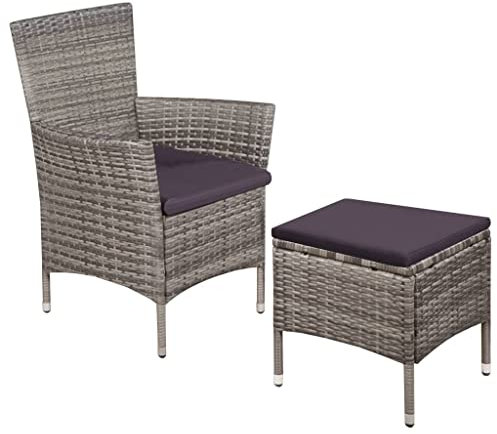 vidaXL Gartenstuhl mit Hocker Poly Rattan Grau Balkonstuhl Gartensessel Stuhl