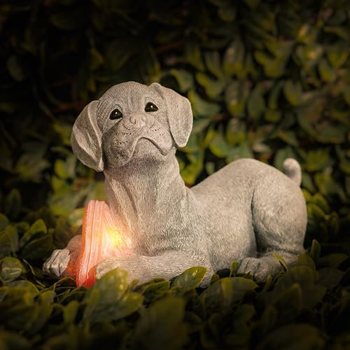 Garden Mile Solar Dog Statue, Outdoor Labrador Puppy Figurine with LED Shoe, Stone Effect Resin Garden Ornament, Weatherproof Solar Powered Light, Gift for dog Lovers