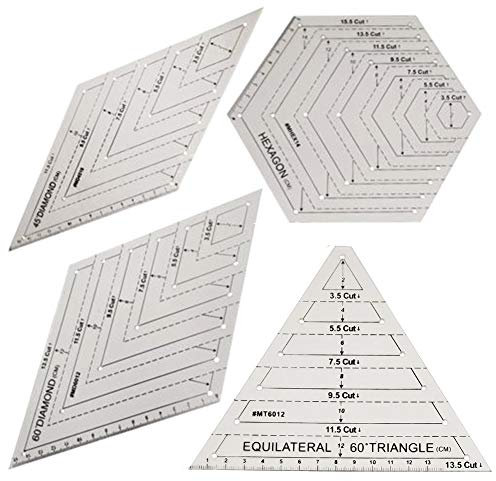 Quilten Patchwork Lineal, 4 Stück durchsichtigen Kunststoff Quilten quadratische Vorlage, Dreieck & Sechseck Quilten Lineal Set, 45 Grad & 60 Grad Lineal, Nähen Handwerk Zubehör