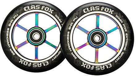 CLAS FOX Pro Stunt Scooter Rollen Roller Räder 110mm Ein Paar mit ABEC-9 Kugellager CNC Metallker (2 stücke) (schwarz-Regenbogen)