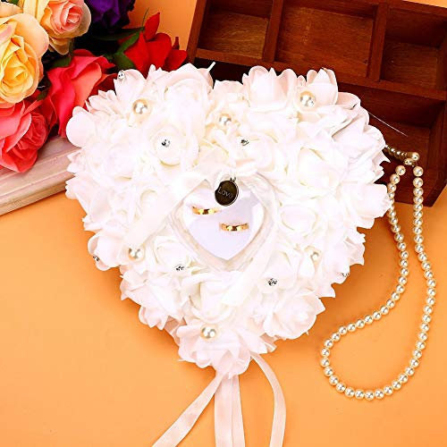 Ehering Box Spitze Hintergrund herzförmige Ring Inhaber Rose Ringkissen mit Band Perle Schaum Blumendekoration