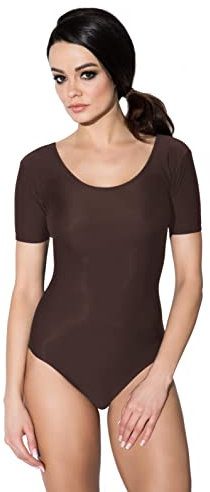 Aquarti Damen Ballett Trikot Kurzarm Gymnastik Tanz-Body, Farbe: Braun, Größe: 40